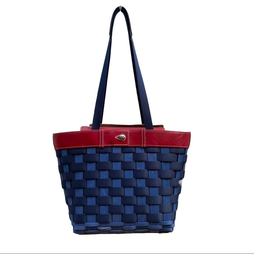 Longaberger 2009 Large To Go Tote Basket Hostess blue and red woven bag purse